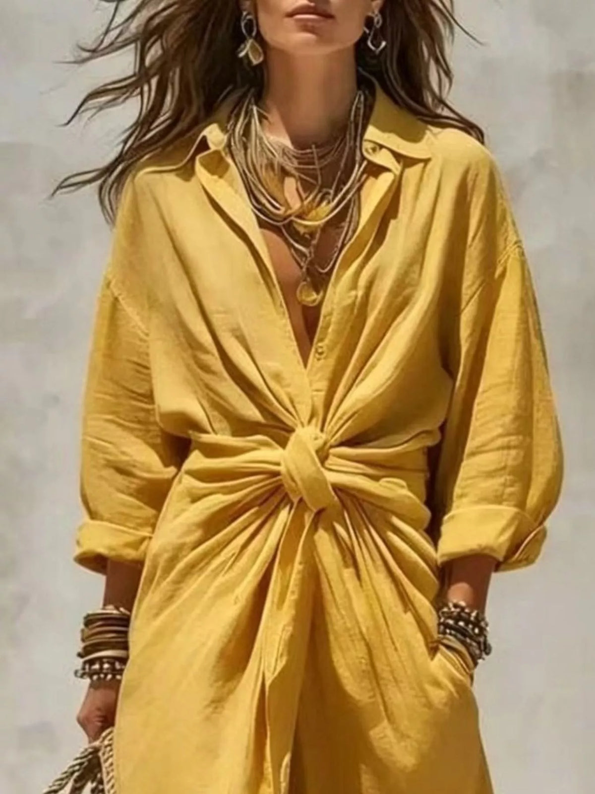 Front-tie Maxi Shirt Dress (8)