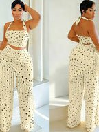 Polka Dot Halter Neck Cami Fringe Trim Pants Set (3)