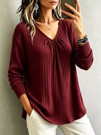 V-neck Ribbed Long Sleeve T-shirt