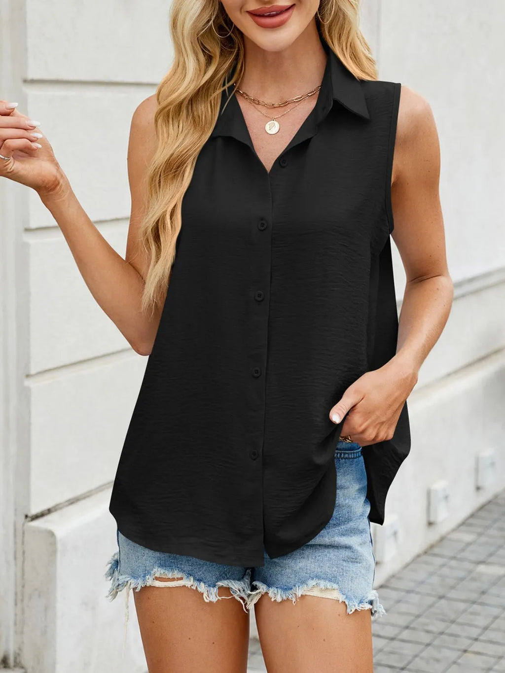 Button Down Collared Neck Tank (15)