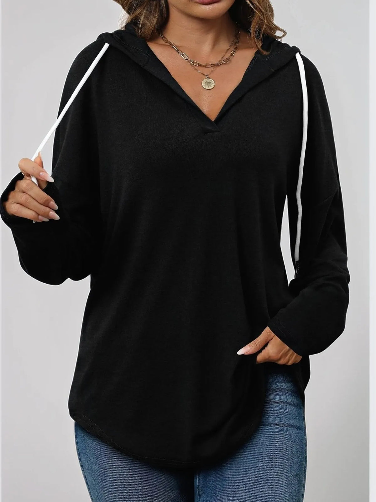 Full Size Drawstring Long Sleeve Hoodie Plus