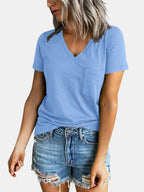Pocketed V-neck Short Sleeve T-shirt (12)