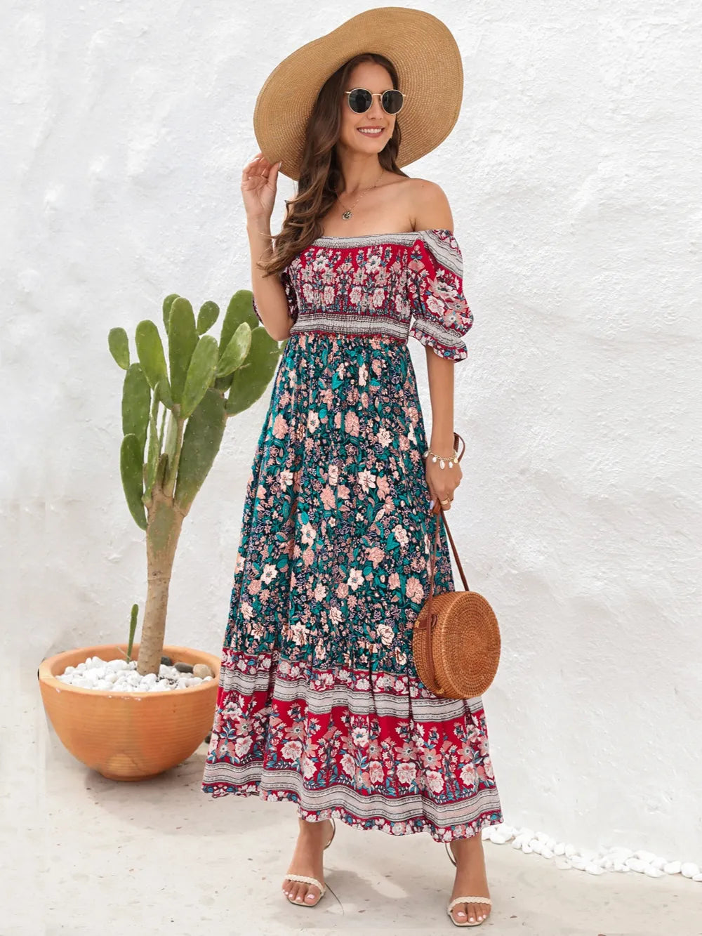 Floral Flounce Sleeve Midi Dress (5)