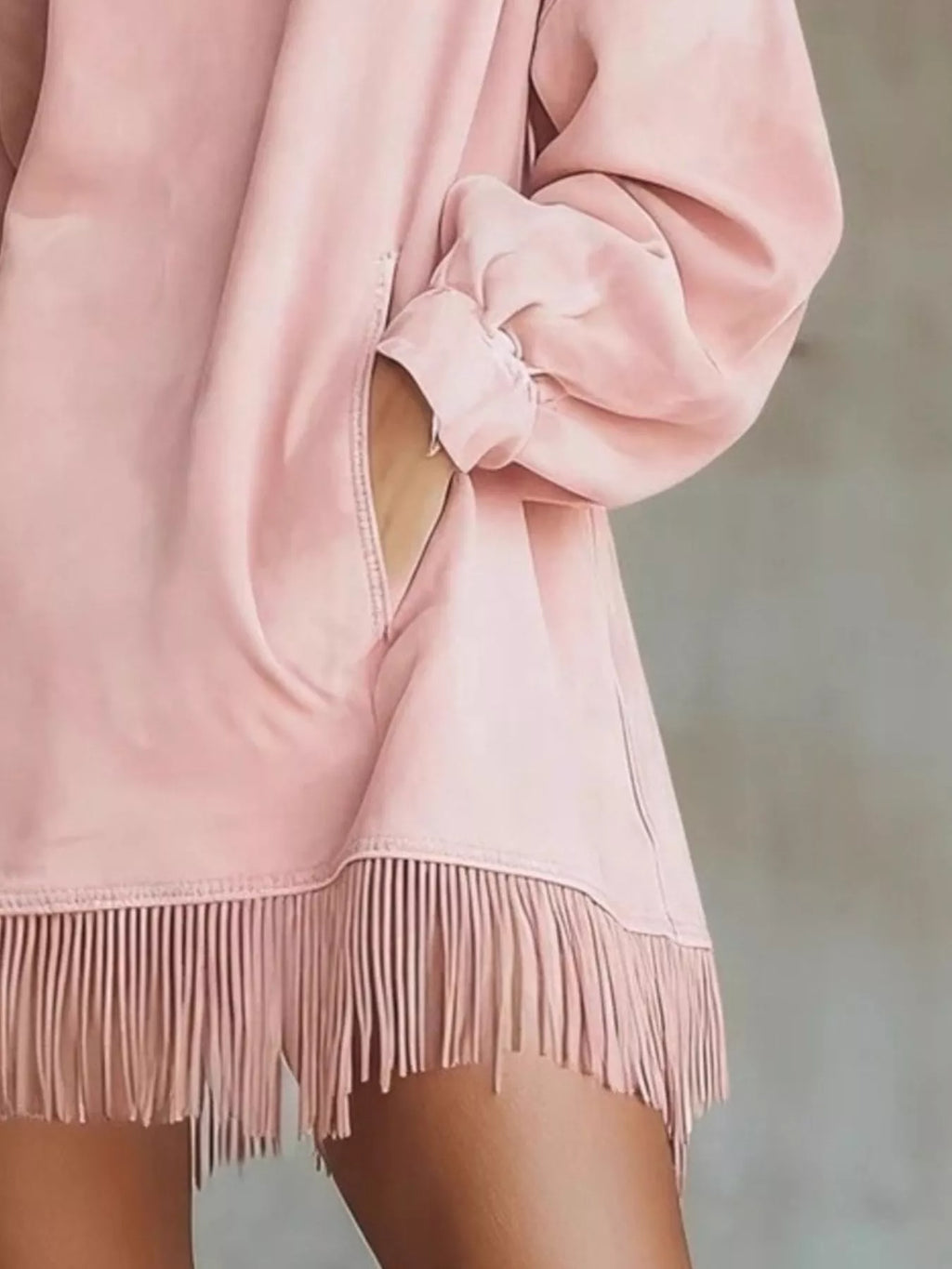 Suede Mock Neck Fringed Mini Dress (6)