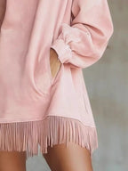Suede Mock Neck Fringed Mini Dress (6)