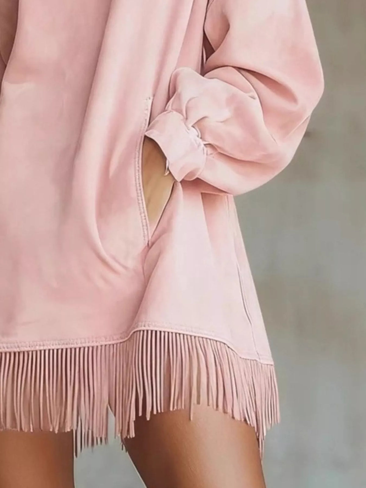 Suede Mock Neck Fringed Mini Dress (6)