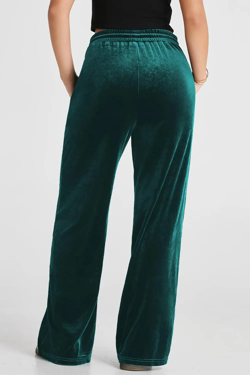 Drawstring Elastic Waist Straight Leg Pants (3)