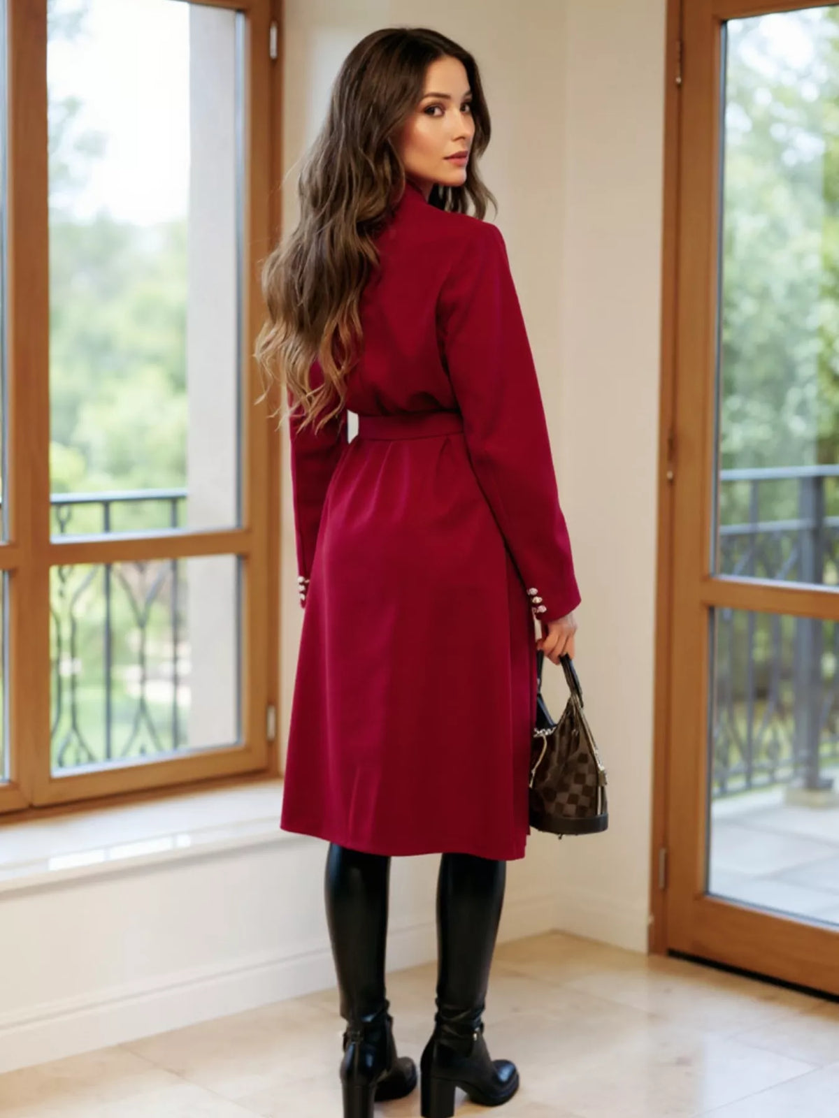 Double-breasted Tie Waist Overcoat (15)