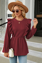 Ruffled Round Neck Balloon Sleeve Blouse (3)