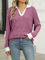Ribbed Knit Long Sleeve T-shirt (34)