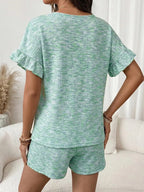 Ruffle Sleeve Textured Top Shorts Set (18)