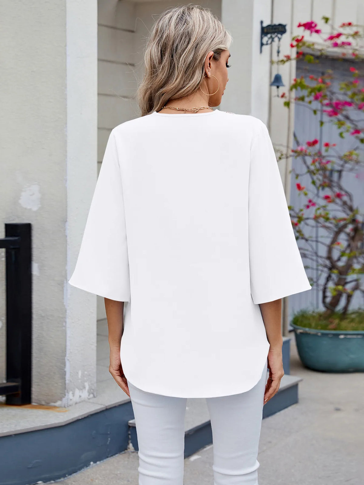 V-neck Lace Trim Blouse (22)