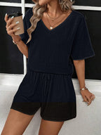 V-neck Half Sleeve Top Shorts Set (7)