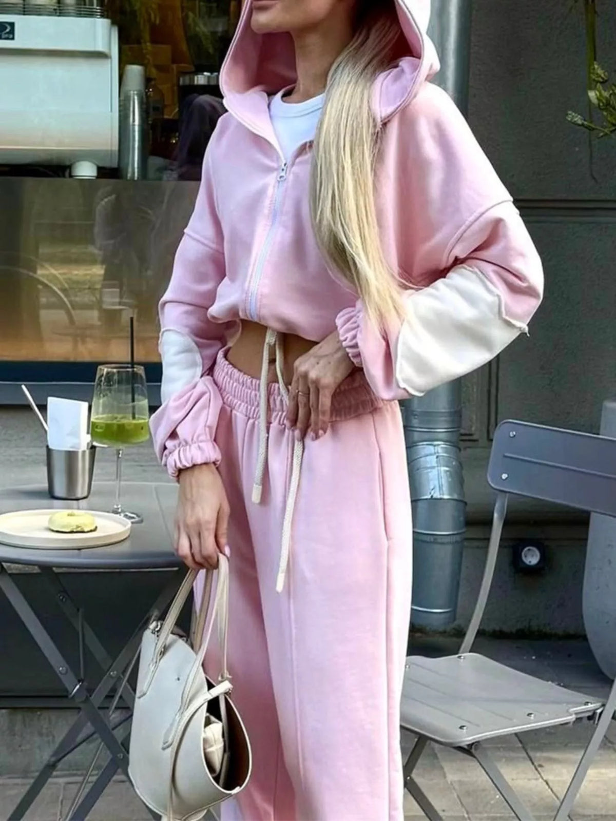 Zip Up Hoodie Wide-leg Pants Set (20)