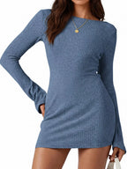 Ribbed Knit Long Sleeve Slim Fit Sweater Dress (6)
