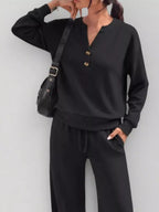 Button Detail Dropped Shoulder Top Pants Set (9)
