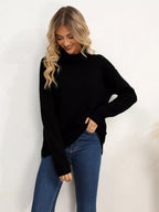 Slit Turtleneck Dropped Shoulder Sweater (34)