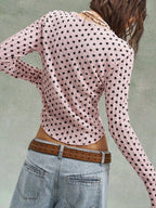 Polka Dot Button Down Textured Long Sleeve Blouse (14)