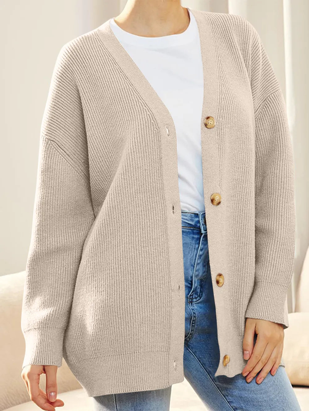 Button Down V-neck Long Sleeve Cardigan (6)