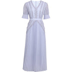 V-neck Tight Waist Pleated Swing Long Jumpsuit Bud photo 1
