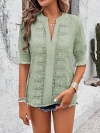 Eyelet Notched Flounce Sleeve Blouse (12)