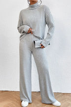 Mock Neck Dropped Shoulder Top Pants Set (3)