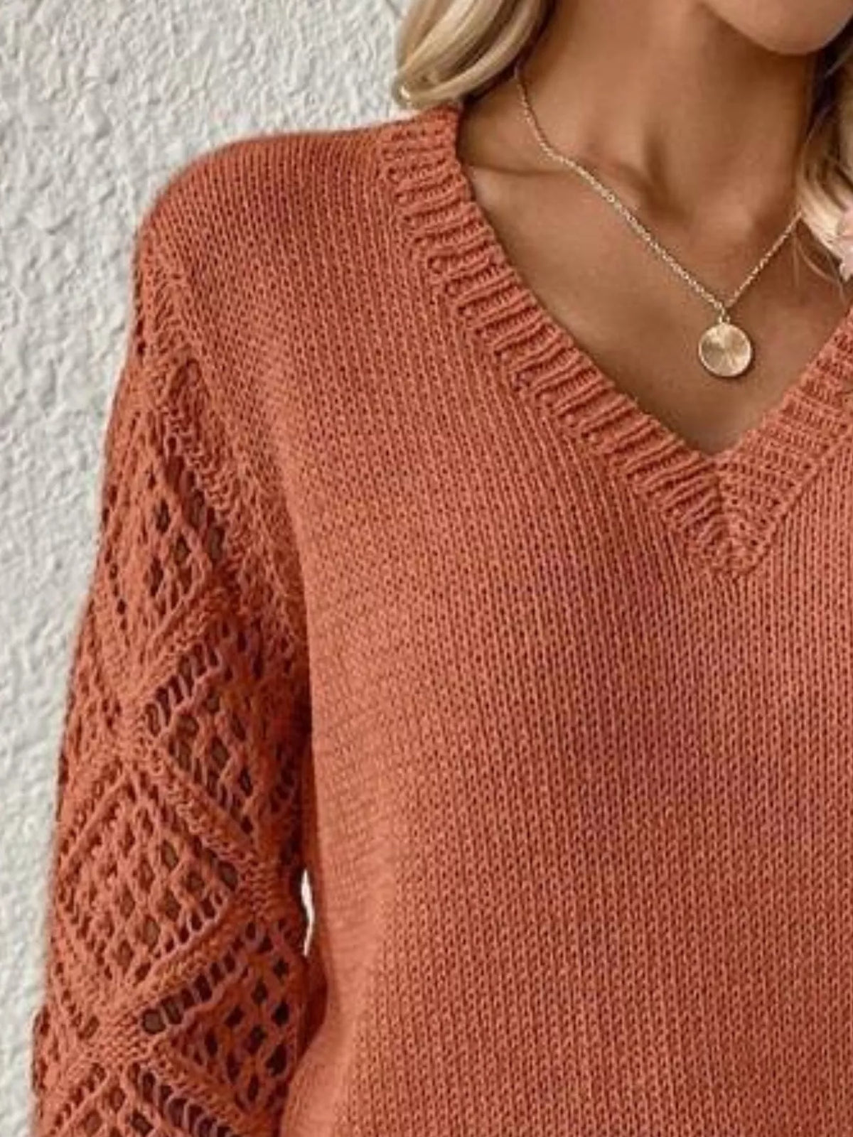 V-neck Hollow-out Sleeve Knit Sweater (11)