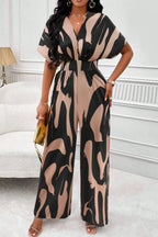 Printed V-neck Short Sleeve Wide Leg Jumpsuit (11)