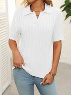 Cable Knit Johnny Collar Half Sleeve Sweater (7)