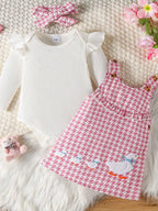 Children's Ruffled Trim Bodysuit Dress Set Headband