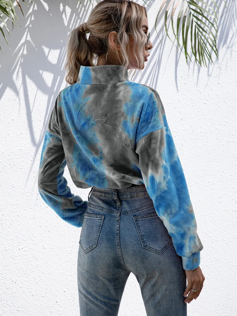 Tie-dye Quarter Zip Dropped Shoulder Sweatshirt (13)