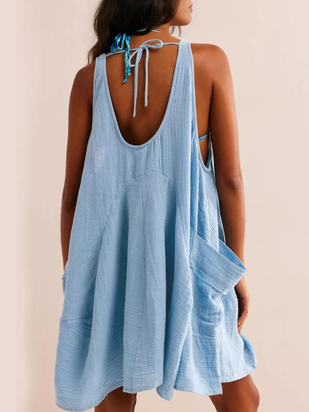 Tied Scoop Neck Wide Strap Mini Dress (16)