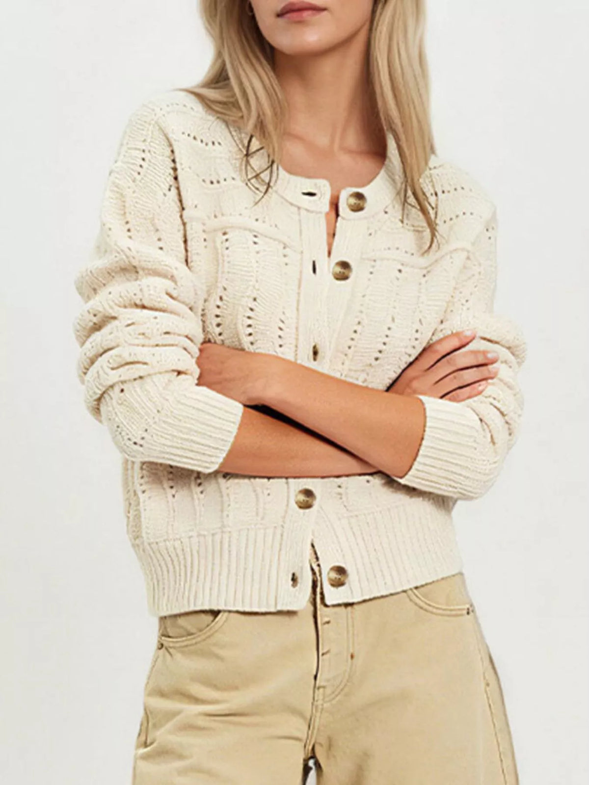 Openwork Button-down Knit Cardigan (10)