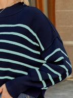 Round Neck Striped Lantern Sleeve Sweater (13)