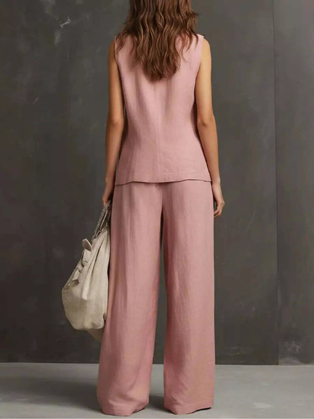 Full Size Sleeveless Vest Wide-leg Pants Set Plus (3)