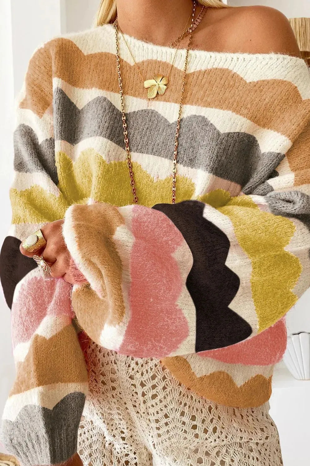 Boat Neck Long Sleeve Sweater (8)