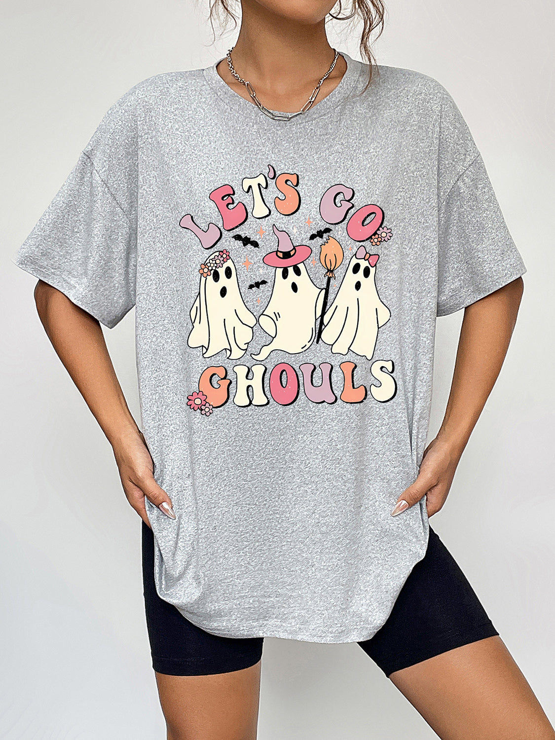 Round Neck Short Sleeve Let's Go Graphic T-shirt (8)