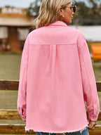 Button Up Collared Neck Raw Hem Denim Top (2)