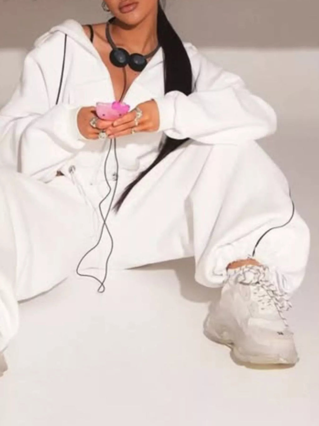 Cropped Zip-up Hoodie Wide-leg Sweatpants Lounge Set (6)