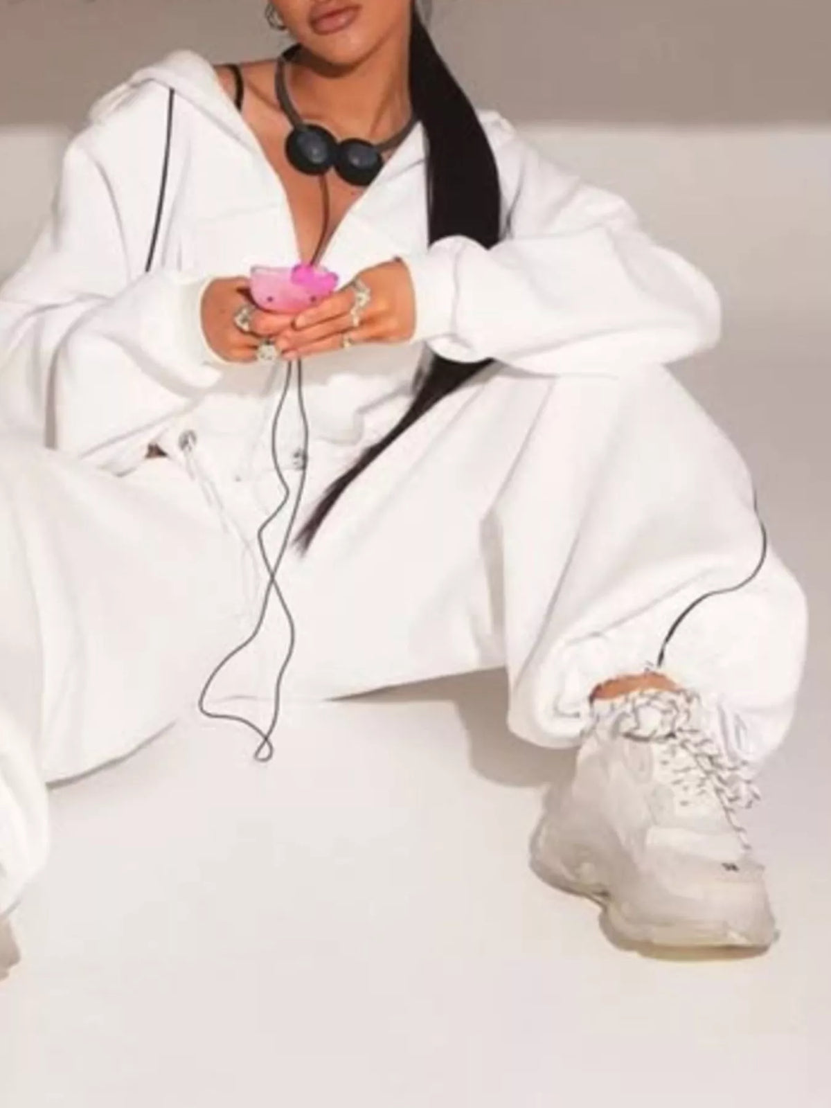 Cropped Zip-up Hoodie Wide-leg Sweatpants Lounge Set (6)