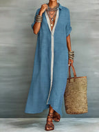 Casual Linen Shirt Dress Button-down Front (8)
