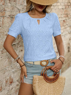 Eyelet Round Neck Short Sleeve Top (4)