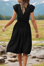 Tied Smocked Waist Flutter Sleeve Dress (16)