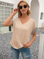 Striped V-neck Short Sleeve T-shirt (17)