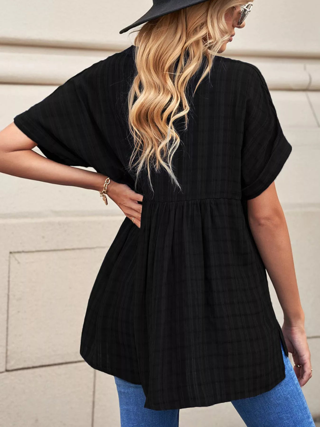 Notched Short Sleeve Blouse (15)