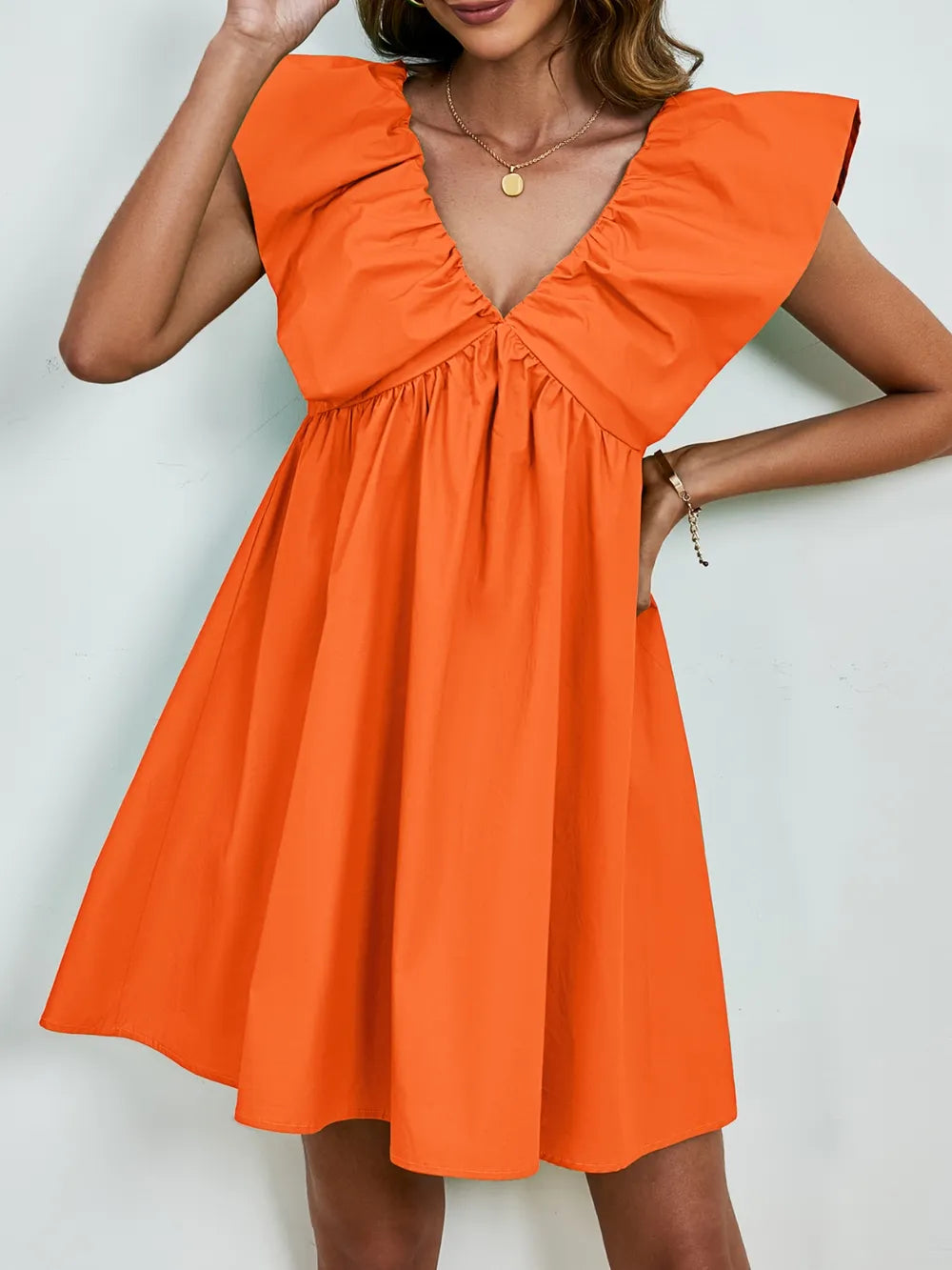 V-neck Cap Sleeve Mini Dress (2)