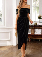 Velvet Off-shoulder Ruched Midi Dress (23)