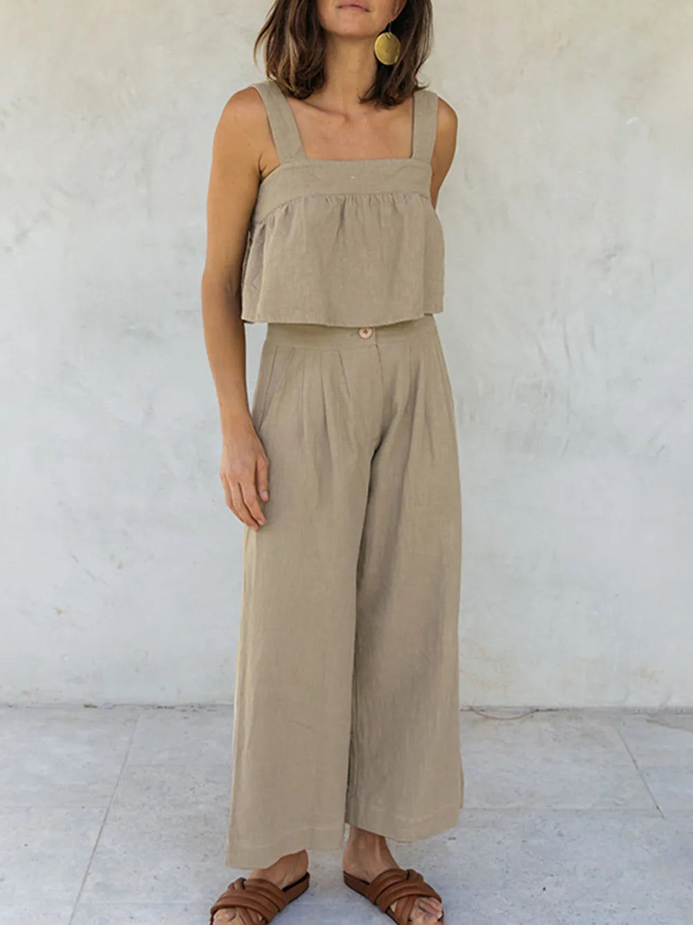 Square Neck Wide Strap Top Pants Set (8)