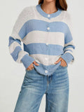 Casual Striped Button-down Knit Cardigan