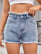 Washed Raw Hem Denim Shorts (5)